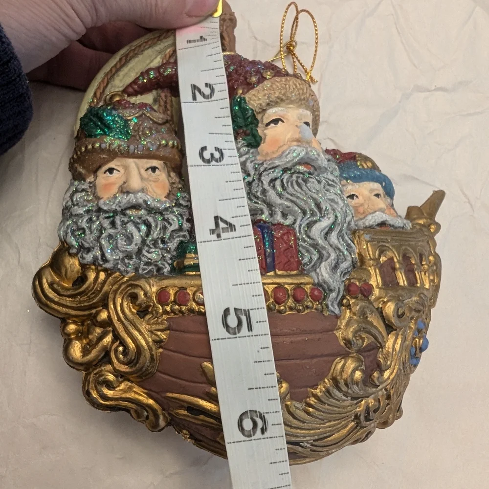 Vtg Santa Viking Ship Christmas Ornament 6 1/2